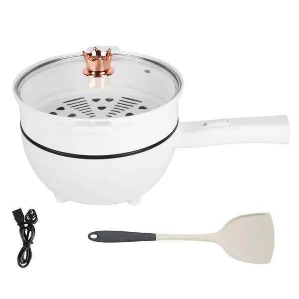 Electric Hot Pot Non-Stick Frying Pan Portable Rapid Noodles Cooker With Long Handle Steamer Spatula Dual Power Control Overheat Dry-Boil Protection For College Dorm Room Essential GPCT5386
