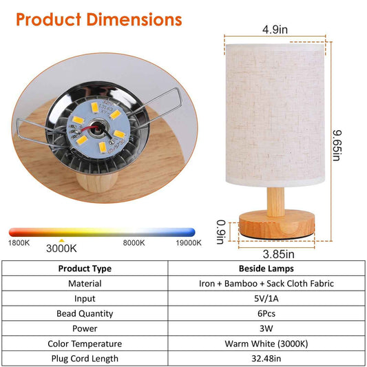 Warm White Bedside Lamp USB Plug Modern Bedroom Lamp