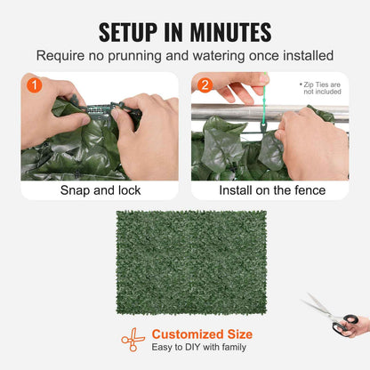 VEVOR Ivy Privacy Fence, 96 X 72 In Artificial Green Wall Screen, Greenery Ivy Fence With Mesh Cloth Backing And Strengthened Joint, Faux Hedges Vine Leaf Decoration For Outdoor Garden, Yard, Balcony