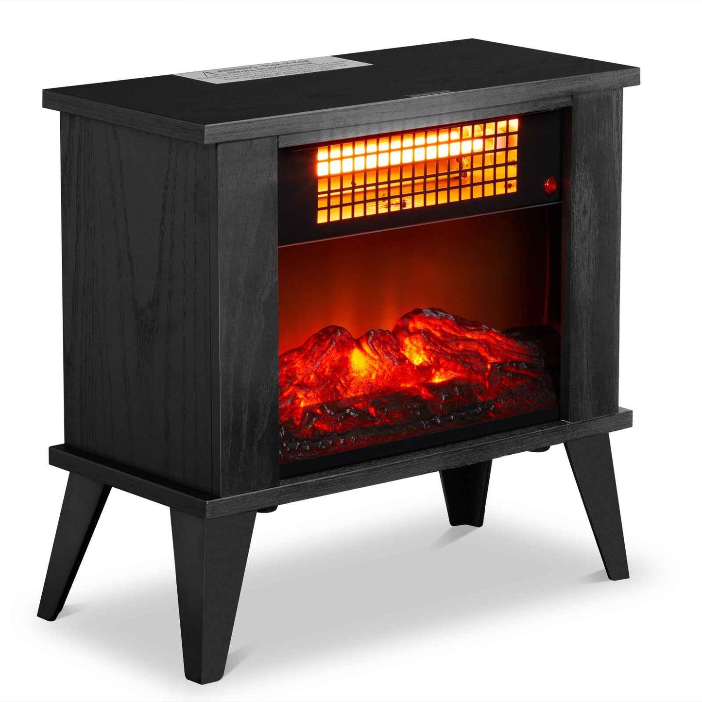 ZOKOP HT1287B 120V 1000W 15in Fireplace Black Wood Free-standing - Quartz Tube - 2nd Gear Temperature Control - With Fake Firewood  - Single Color
