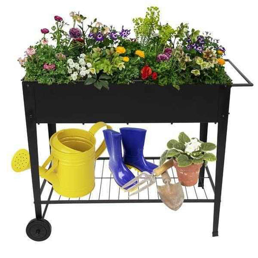 Mobile Metal Raised Garden Bed Cart With Legs For Outdoor House Patio