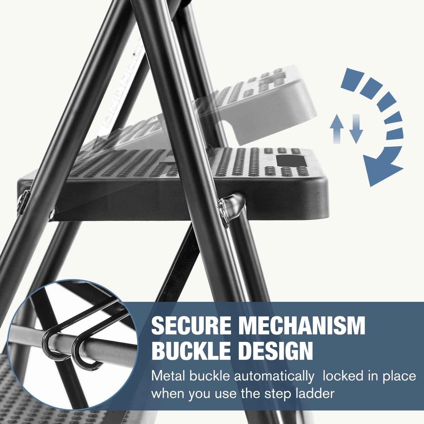 Household Portable 3-layer Step Ladder, With Safety Buckle Stable And Safe