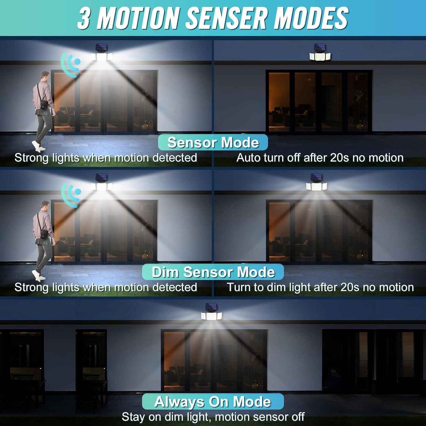 Waterproof Solar Outdoor Light Street Light 348LED 3 Side Adjustable Strap Remote Control