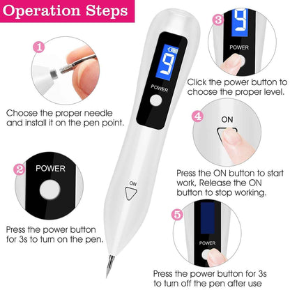 1Pc Skin Tag Repair Kit Portable Beauty Equipment Multi-Level With Home Usage USB Charging LCD Level Adjustable 6 Replaceable Needles