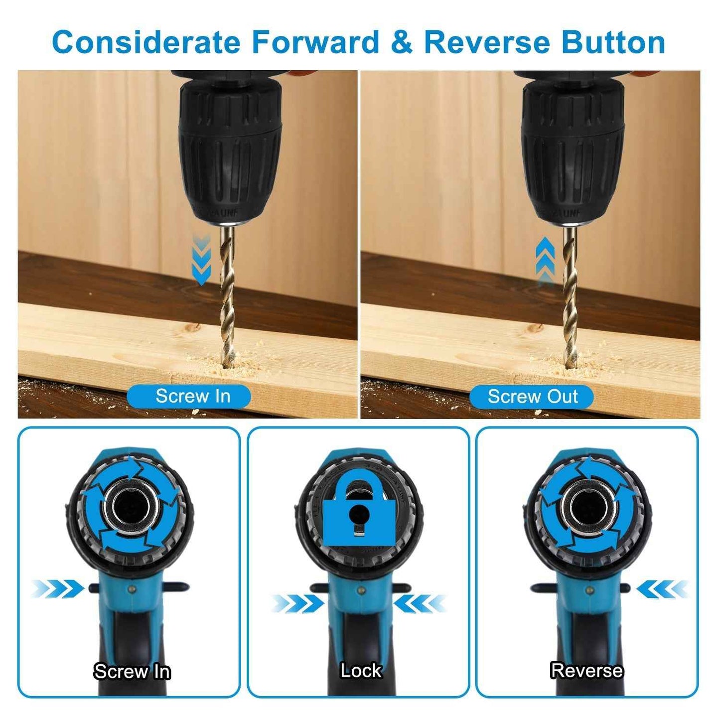 1Pack Cordless Drill Set With 2Pcs 21V Batteries And Charger 2 Variable Speeds Keyless Chuck 265lnLbs 25 And 3 Torque Positions Included 24Pcs Drill Bits For Home Car Repair Handmade