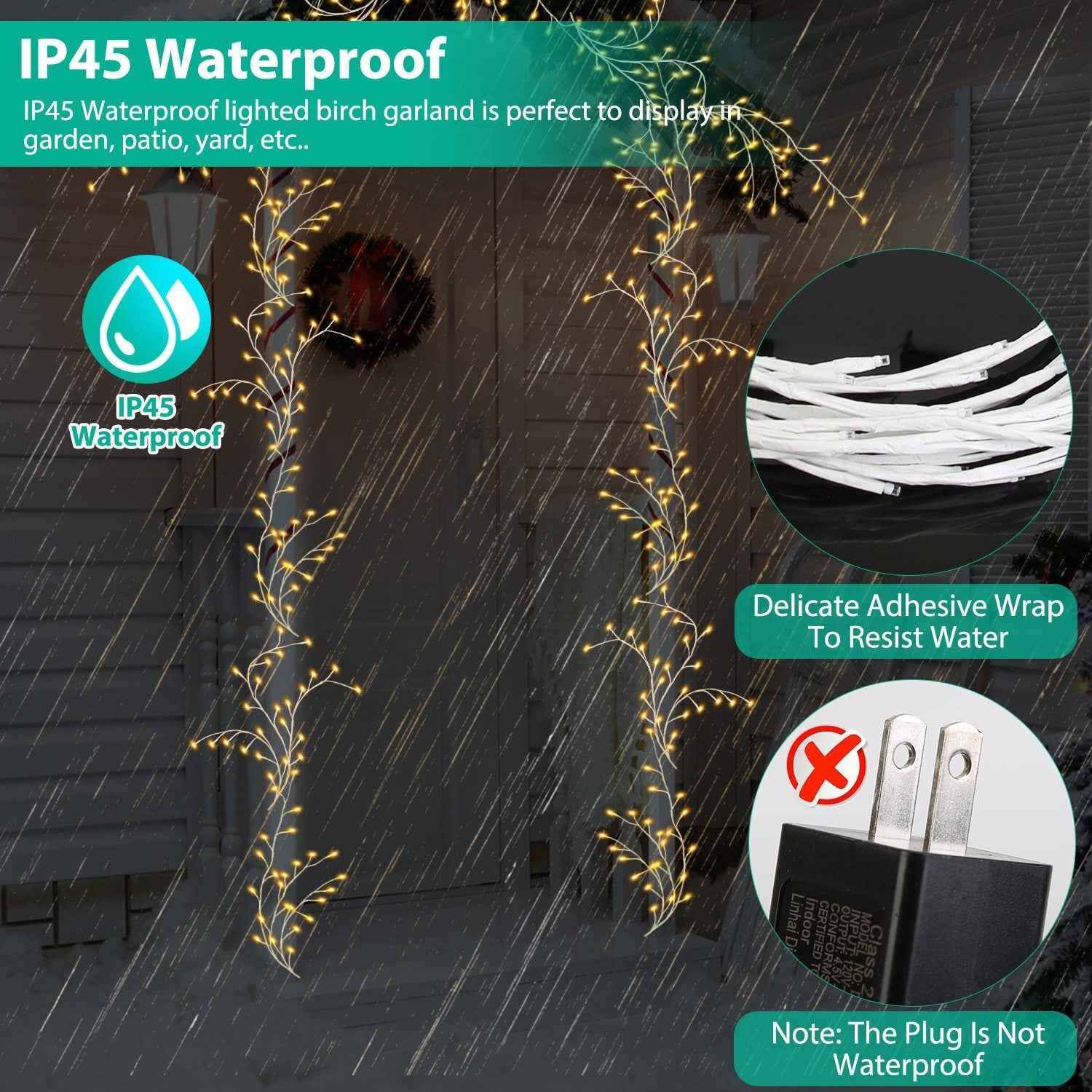 1Pc 7.87FT Lighted Birch Garland Lighted Twig Vine Lights 144LED Birch Garland With Lights String Light With Timer 8 Modes IP45 Waterproof For Christmas Fireplace Home Decoration