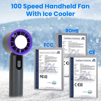 One Hundred Speed Handheld Fan With Ice Cooler High Speed Turbo Fan 3000mAh Rechargeable Hand Fan With LCD Display For Travel Camping Beach Outdoor