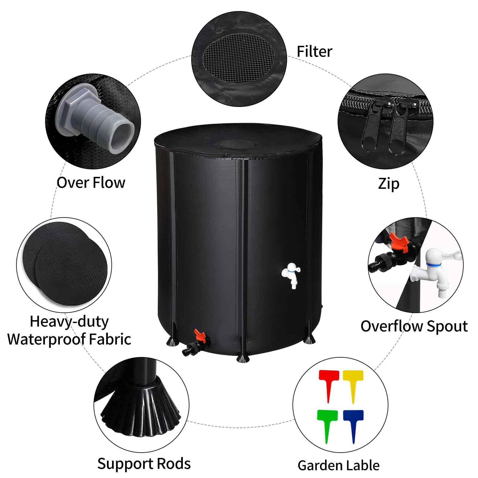 132gal Black PVC Foldable Rain Bucket