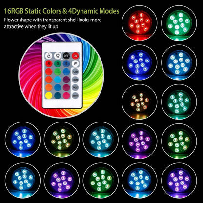 4Pcs RGB Swimming Pool Lights With Remote Control  IP68 Waterproof Battery Operated Submersible 16 Modes For Pond Bathtub Hot Tub Party