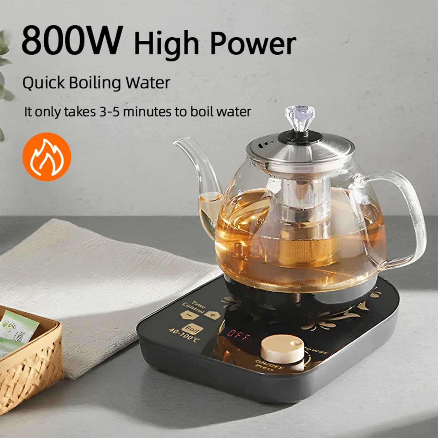 Professional Multi-functional Glass Teapot  800ml Fast Heating Cooking And Brewing Integrated Electric Kettle With Stainless Steel Filter