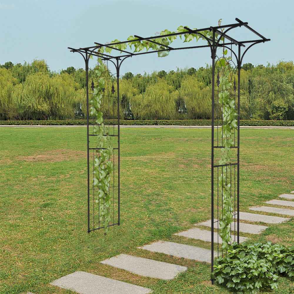 7.1ft Black Flat Top Wrought Iron, Courtyard Iron Arch