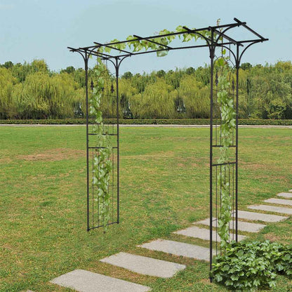 7.1ft Black Flat Top Wrought Iron, Courtyard Iron Arch