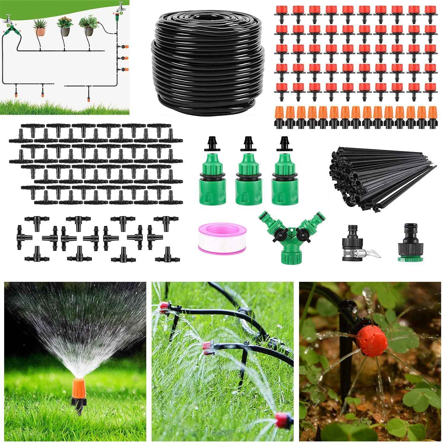 164FT Drip Irrigation Kit Automatic Garden Irrigation System Misting Plant Watering Drip Kit For Garden Greenhouse Flower Bed Patio Lawn