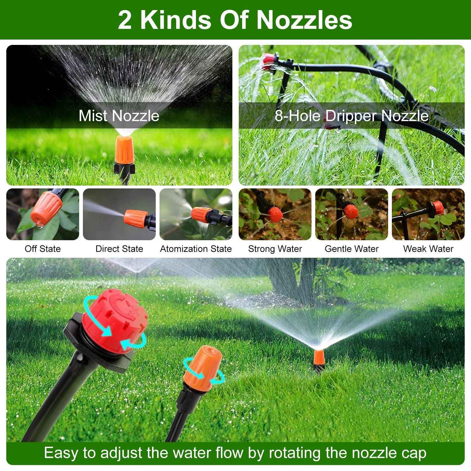 164FT Drip Irrigation Kit Automatic Garden Irrigation System Misting Plant Watering Drip Kit For Garden Greenhouse Flower Bed Patio Lawn