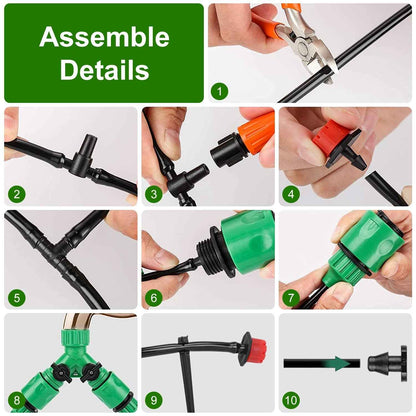 164FT Drip Irrigation Kit Automatic Garden Irrigation System Misting Plant Watering Drip Kit For Garden Greenhouse Flower Bed Patio Lawn