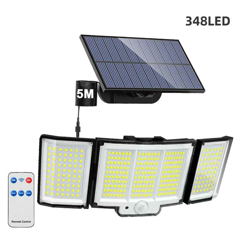 Waterproof Solar Outdoor Light Street Light 348LED 3 Side Adjustable Strap Remote Control