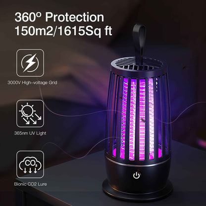 1Pc Rechargeable Mosquito Killer Lamp Bug Zapper With Night Light Strap Mosquito Catcher With Max 1615Square Feet Range UV Light For Indoor Outdoor
