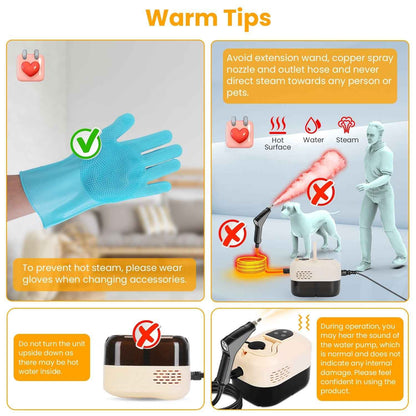 1500W Handheld High Temperature And Pressure Steamer Cleaner With 1200ML Tank 8 Accessories 6 Steam Levels Digital Display Handle Control For Dirt Grease Grout Tile Floor Couch Car