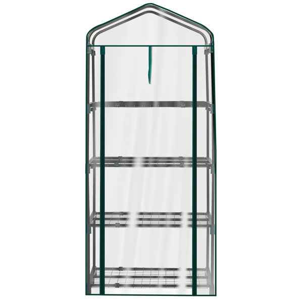 27X19X62in PE Cloth Flower Room Transparent PVC Dark Green Iron Pipe Spire Mini With 4 Ply Grid Flower Stand With Zipper Rolling Door