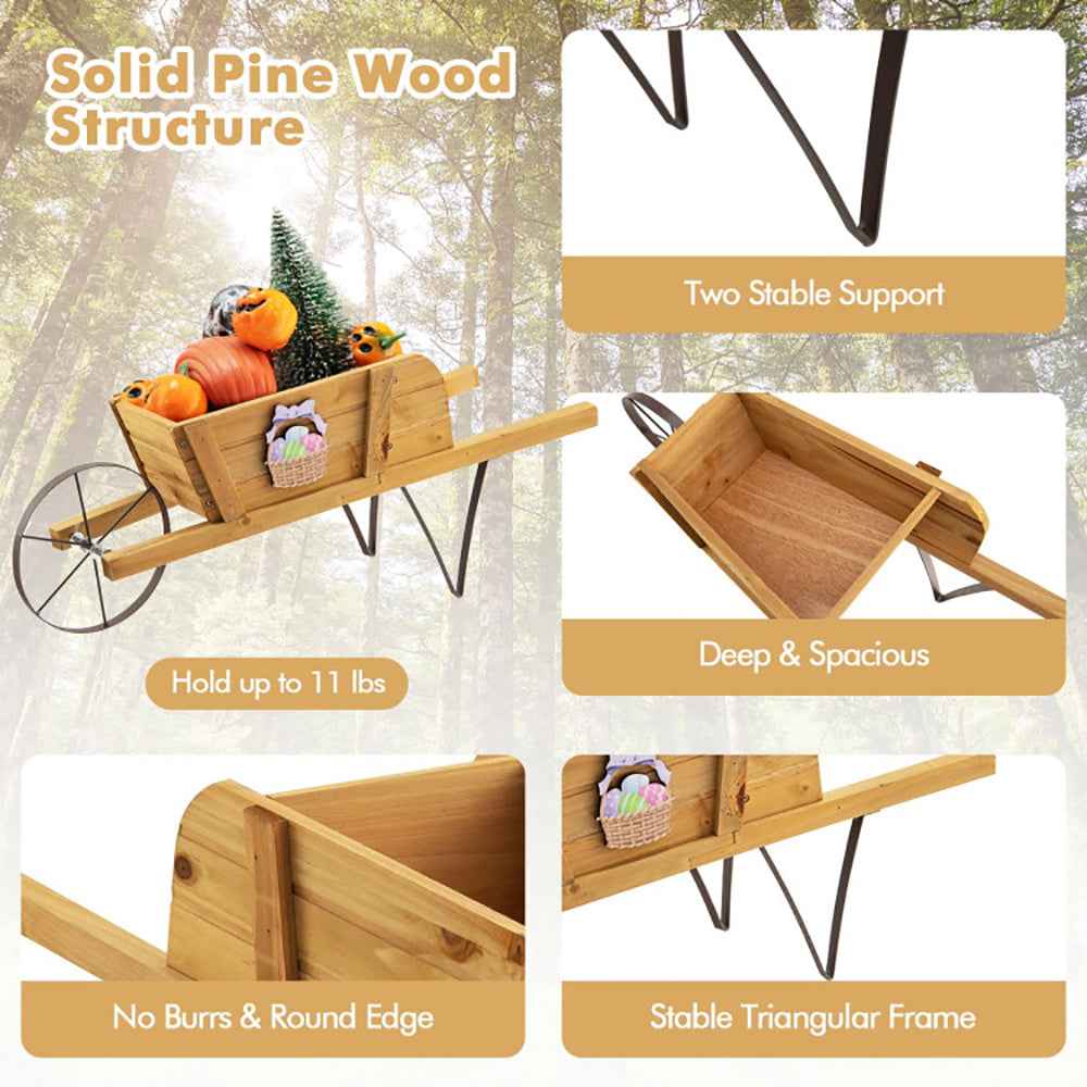 Wooden Wagon Planter With 9 Magnetic Accessories For Garden Yard
