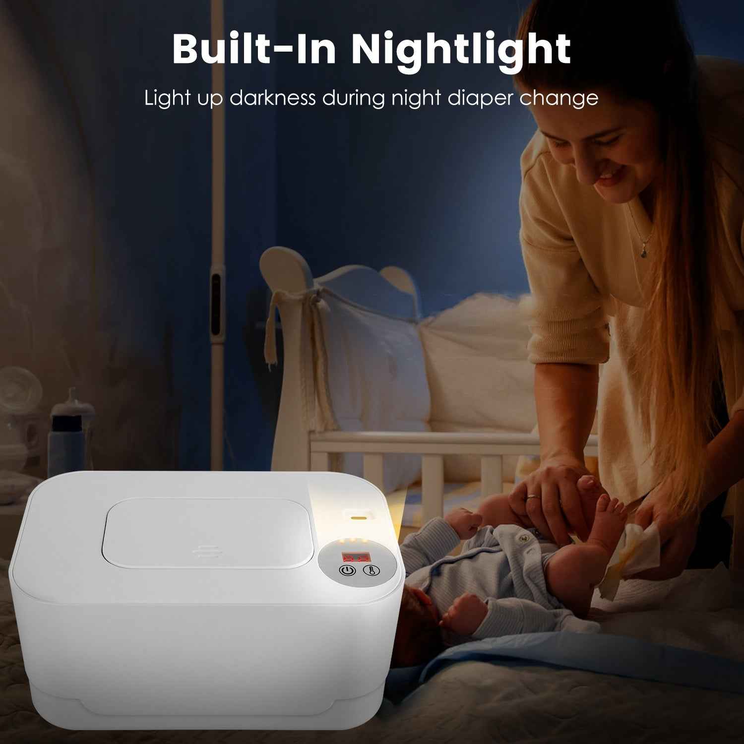 1Pc Baby Wipe Warmer With 3 Temperature Settings Type C Powered Baby Wet Wipes Dispenser With Night Light Large Capacity Diaper Wipe Warmer For Baby