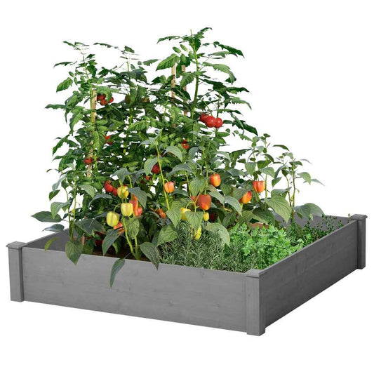 48x48x10 Inch Raised Planting Bed, Outdoor Floor Standing Wooden Planting Box, Tool-Free Assembly