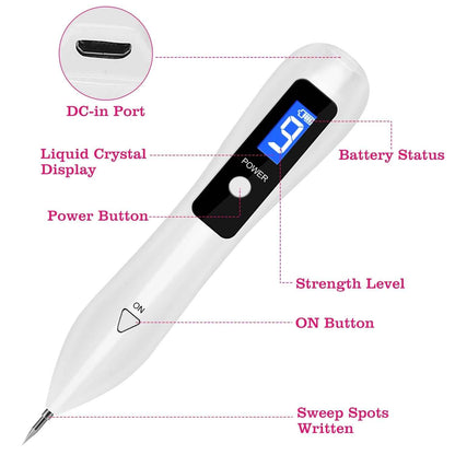 1Pc Skin Tag Repair Kit Portable Beauty Equipment Multi-Level With Home Usage USB Charging LCD Level Adjustable 6 Replaceable Needles