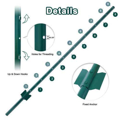 Fence Posts 3Feet - 10Pack, Heavy Duty Metal Fence Post With U-Channel, Steel Fence U-Post For Holding Garden Wire Fence, Corner Anchor Posts Etc.