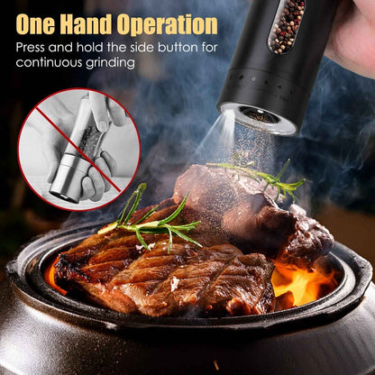 1Pc  Electric Pepper Grinder USB Rechargeable Pepper Mill Automatic Salt Grinder With 6 Adjustable Coarseness LED Light 110ML Container One Hand Operation For Kitchen Essential