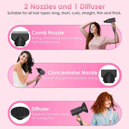 1Pc 1800W Hair Dryer Portable Compact Hair Blow Dryer With Cool Warm Hot Wind With Diffuser Concentrator Comb Nozzle ALCI Plug Overheat Protection For Women Man Straight Curly Hair
