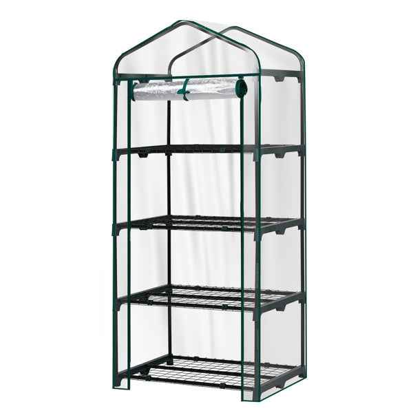 27X19X62in PE Cloth Flower Room Transparent PVC Dark Green Iron Pipe Spire Mini With 4 Ply Grid Flower Stand With Zipper Rolling Door