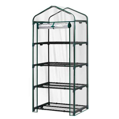 27X19X62in PE Cloth Flower Room Transparent PVC Dark Green Iron Pipe Spire Mini With 4 Ply Grid Flower Stand With Zipper Rolling Door
