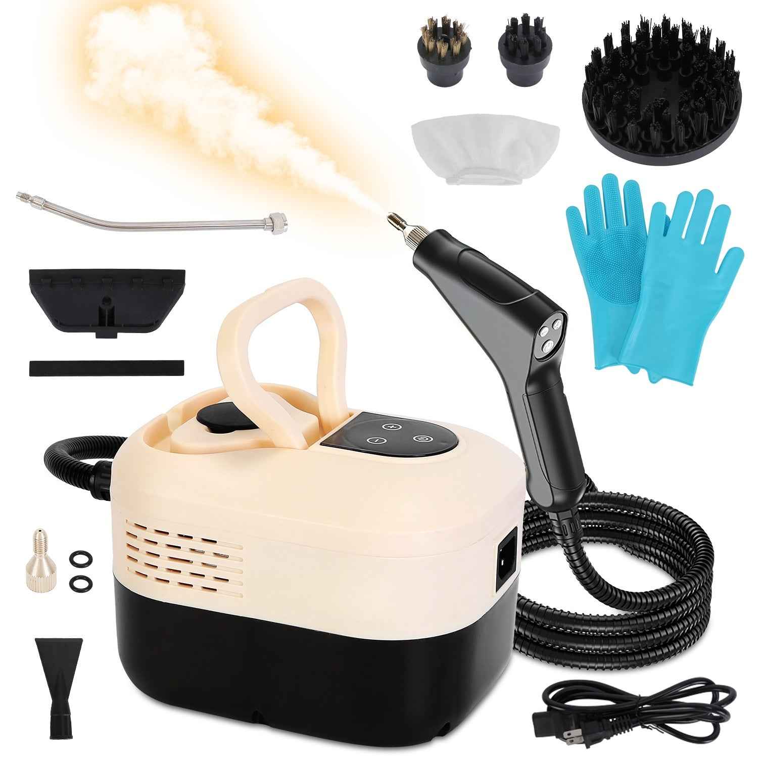 1500W Handheld High Temperature And Pressure Steamer Cleaner With 1200ML Tank 8 Accessories 6 Steam Levels Digital Display Handle Control For Dirt Grease Grout Tile Floor Couch Car