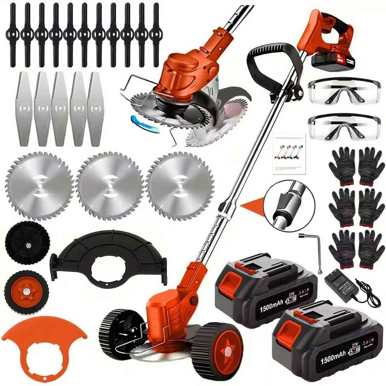 21V Electric Weed Eater With Wheels,Cordless Battery Weed Wacker With Charger, 2Batteries,3 In 1 Brush Cutter String Trimmer Grass Trimmer Lawn Mower,Edger For Garden And Yard Lawn,dealsforyoudays