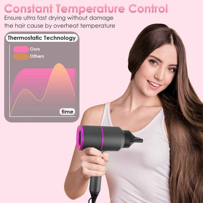 1Pc 1800W Hair Dryer Portable Compact Hair Blow Dryer With Cool Warm Hot Wind With Diffuser Concentrator Comb Nozzle ALCI Plug Overheat Protection For Women Man Straight Curly Hair