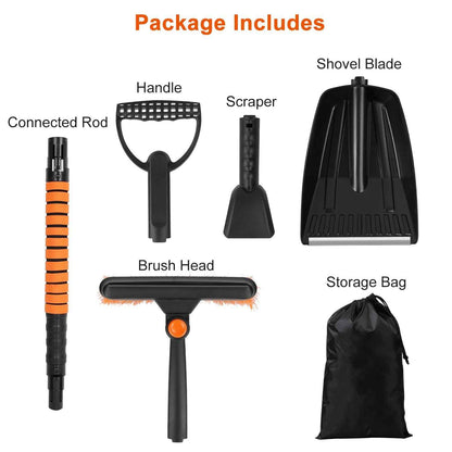 1Pc 5 In 1 Detachable Snow Remover Kits Extendable Ice Scraper Snow Shovel 180Degree Adjustable Snow Brush Head For Car Windshield Roof