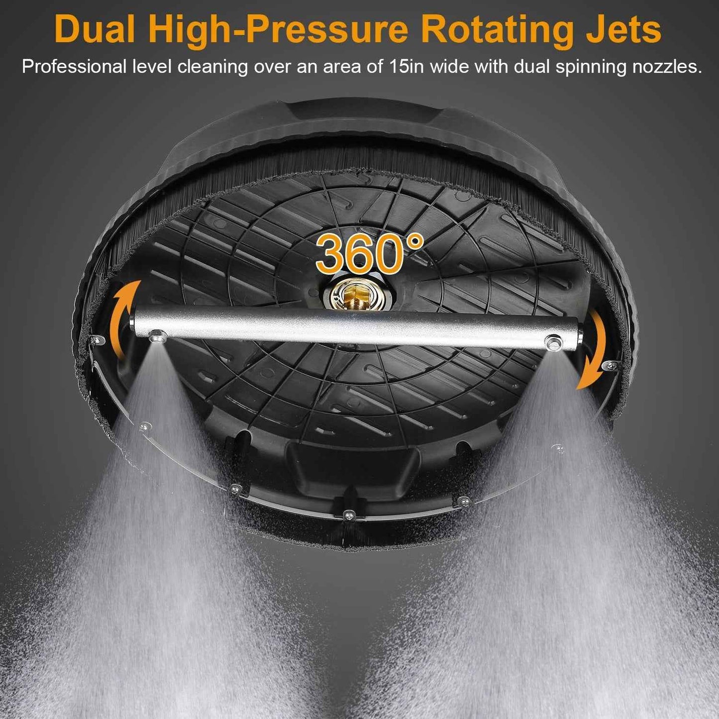 1 Set 15in High Pressure Flat Surface Cleaner 4000PSI Disc Power Washer Broom With 2 Washer Extension Wands 2Pc Replacement Nozzles