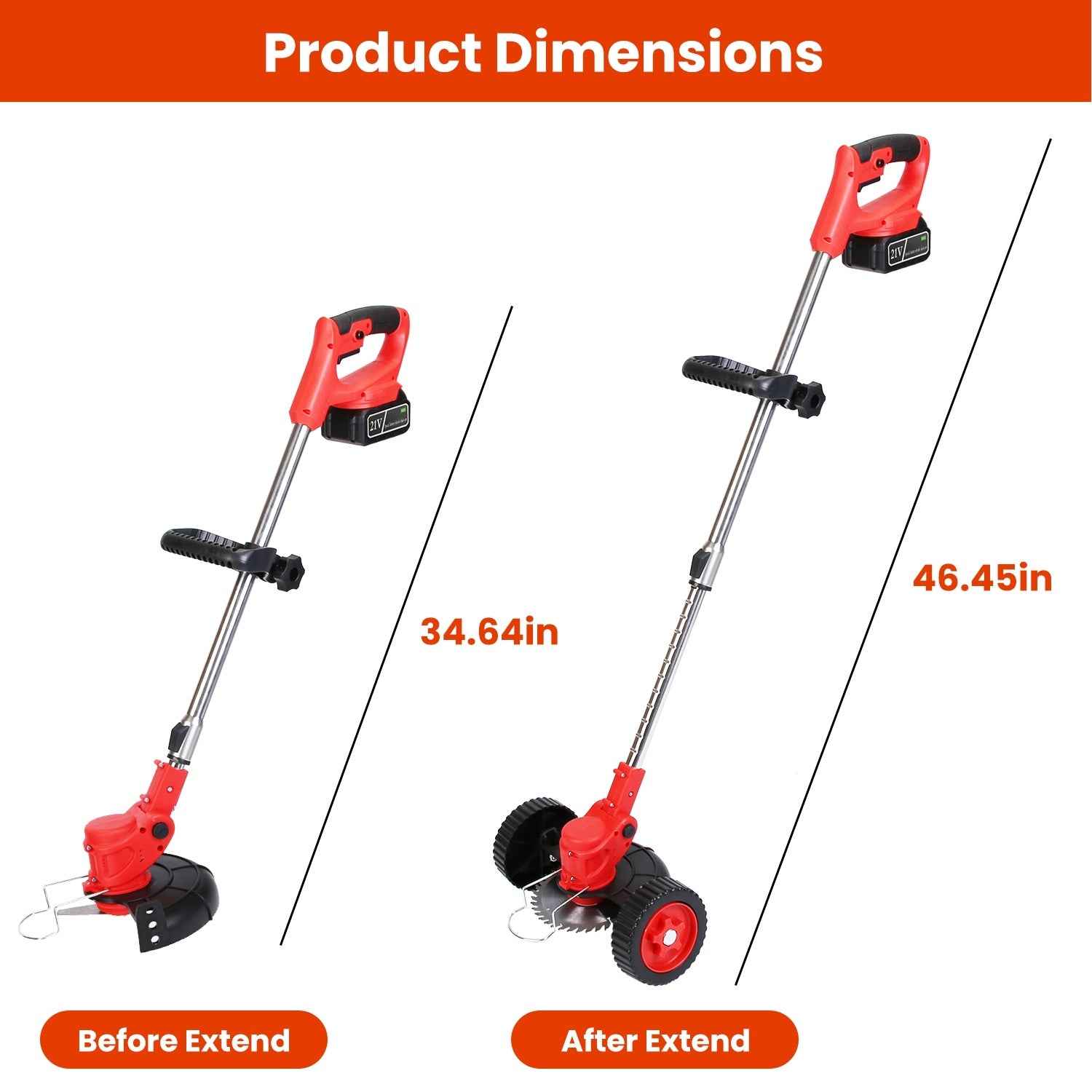 1Pc 3 In 1 Electric Cordless Grass Wacker Battery Powered Grass Trimmer With Wheels Adjustable Head Extendable Length Rechargeable Lightweight Lawn Trimmer With 2Pcs 2500mAh Batteries