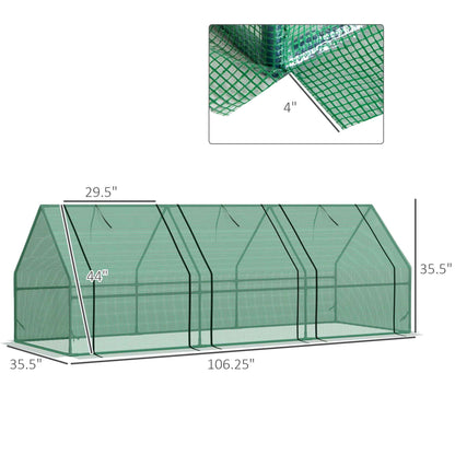 Portable Greenhouse 9'L X 3'W X 3'H Large Zipper Doors UV Resistant PE Cover Green Mini Outdoor Plant House