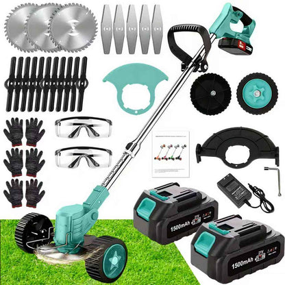 21V Electric Weed Eater With Wheels,Cordless Battery Weed Wacker With Charger, 2Batteries,3 In 1 Brush Cutter String Trimmer Grass Trimmer Lawn Mower,Edger For Garden And Yard Lawn,dealsforyoudays