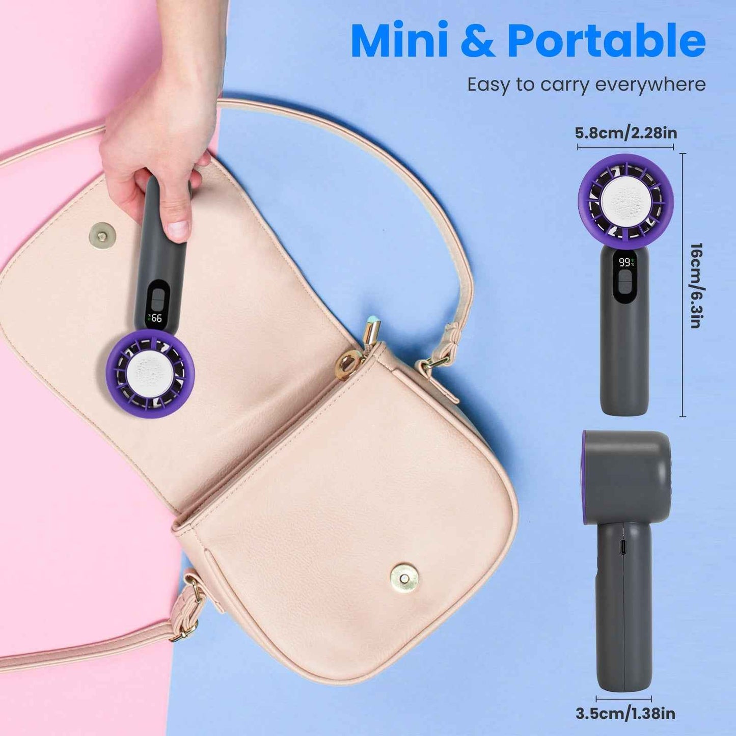 One Hundred Speed Handheld Fan With Ice Cooler High Speed Turbo Fan 3000mAh Rechargeable Hand Fan With LCD Display For Travel Camping Beach Outdoor