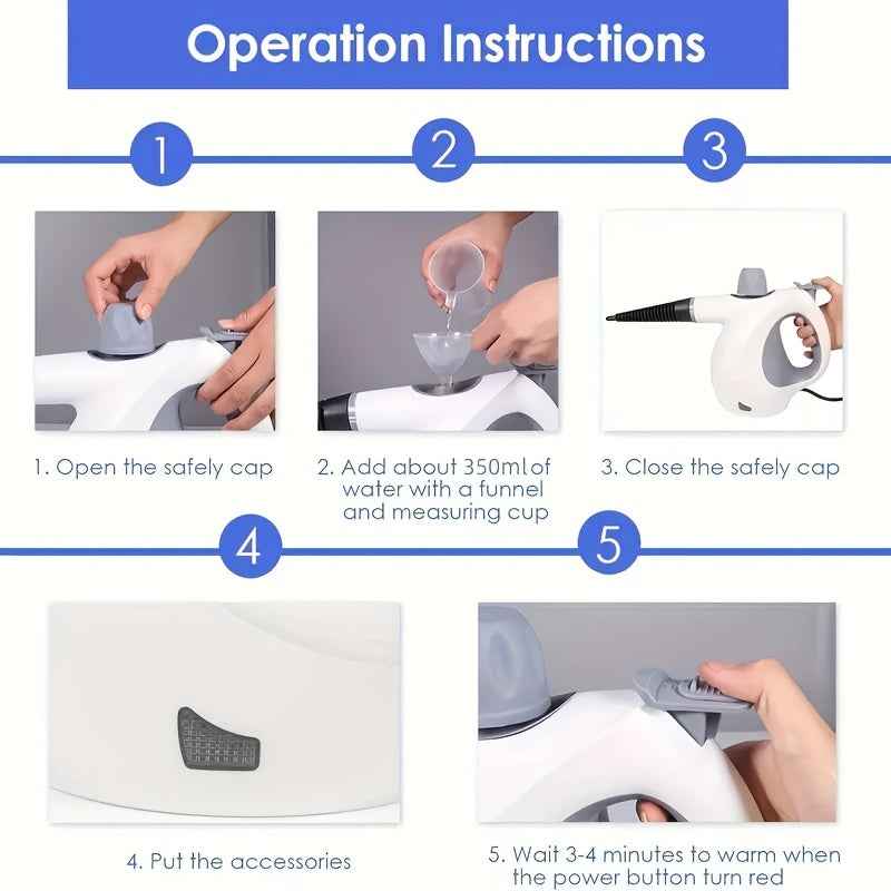 Handheld Multi-Surface Pressurized Steam Cleaner With 12 Accessories, Water Tank Multi-Purpose Steam Generator For Home Use, Natural Steam Cleaning Tiles, Floors, Bathrooms, Windows, Interior Decorati