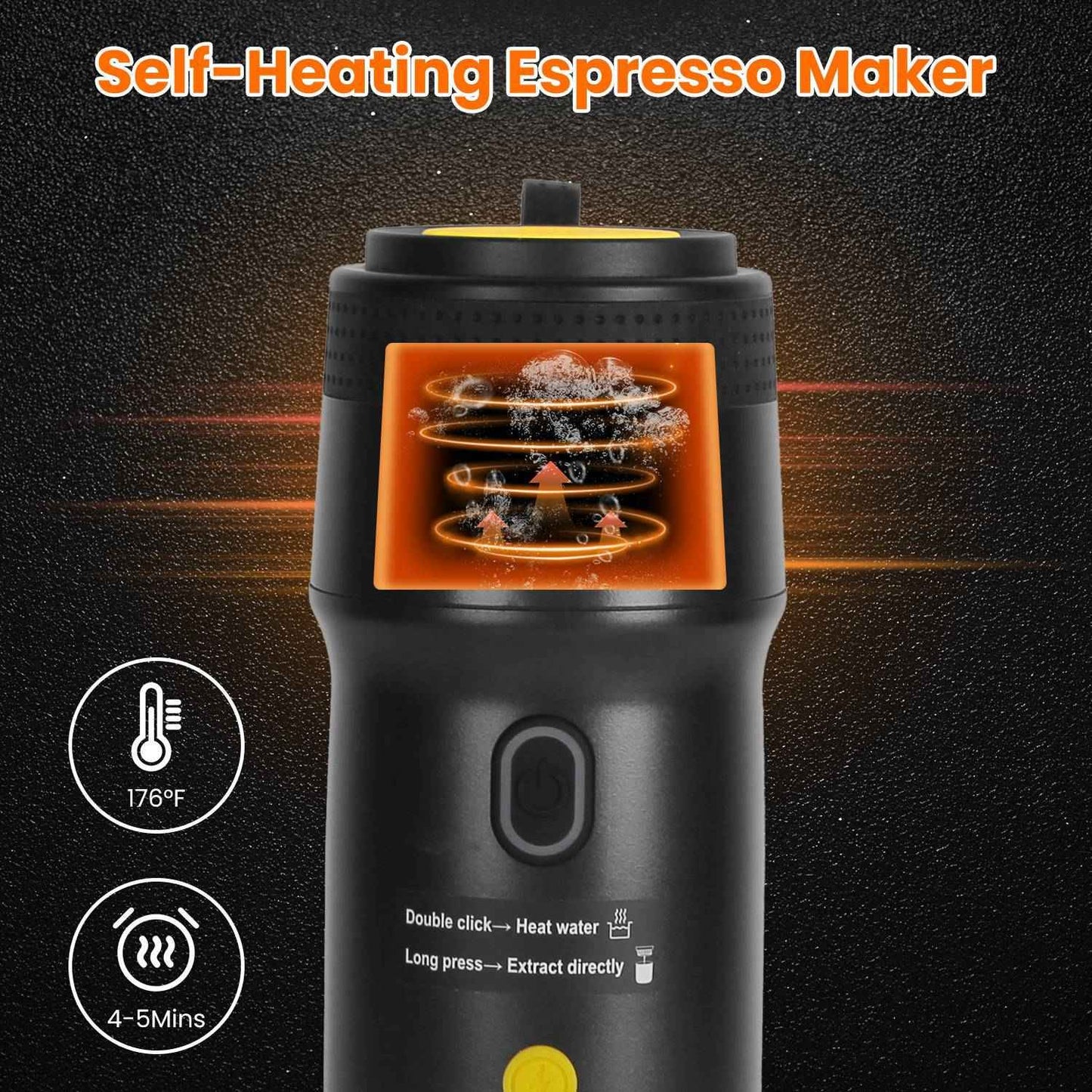 1Pc Portable Electric Espresso Machine Cordless Coffee Maker Self Heating Car Espresso Maker With Anti Dry Burn Fit For Ground Coffee NS DG Capsules For Car Camping Hiking RV Home Office