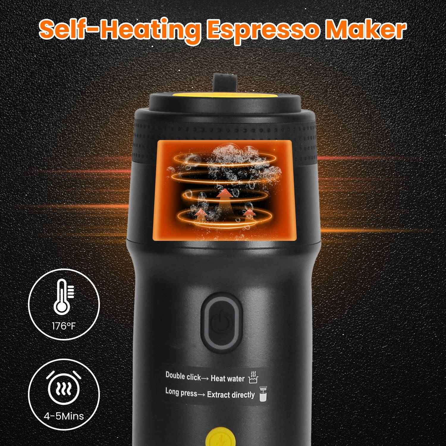 1Pc Portable Electric Espresso Machine Cordless Coffee Maker Self Heating Car Espresso Maker With Anti Dry Burn Fit For Ground Coffee NS DG Capsules For Car Camping Hiking RV Home Office