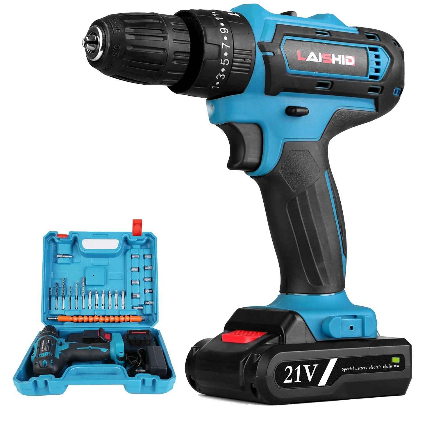 1Pack Cordless Drill Set With 2Pcs 21V Batteries And Charger 2 Variable Speeds Keyless Chuck 265lnLbs 25 And 3 Torque Positions Included 24Pcs Drill Bits For Home Car Repair Handmade