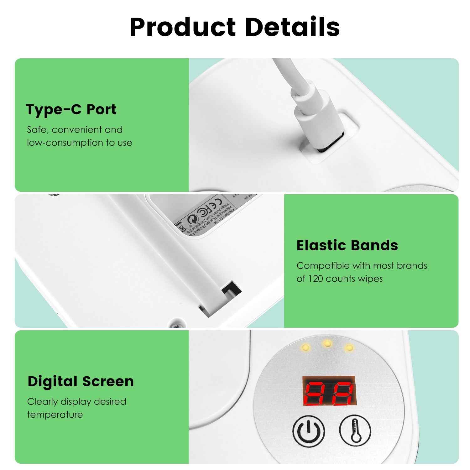 1Pc Baby Wipe Warmer With 3 Temperature Settings Type C Powered Baby Wet Wipes Dispenser With Night Light Large Capacity Diaper Wipe Warmer For Baby