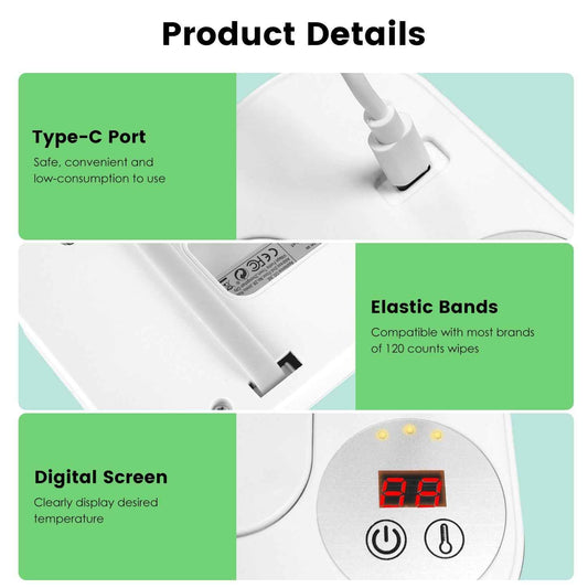 1Pc Baby Wipe Warmer With 3 Temperature Settings Type C Powered Baby Wet Wipes Dispenser With Night Light Large Capacity Diaper Wipe Warmer For Baby