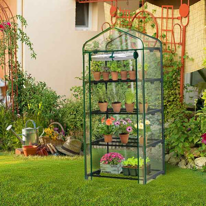 27X19X62in PE Cloth Flower Room Transparent PVC Dark Green Iron Pipe Spire Mini With 4 Ply Grid Flower Stand With Zipper Rolling Door
