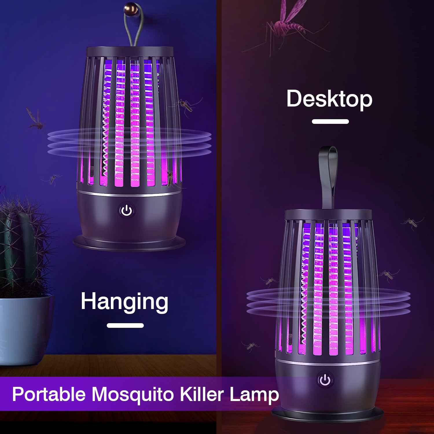 1Pc Rechargeable Mosquito Killer Lamp Bug Zapper With Night Light Strap Mosquito Catcher With Max 1615Square Feet Range UV Light For Indoor Outdoor