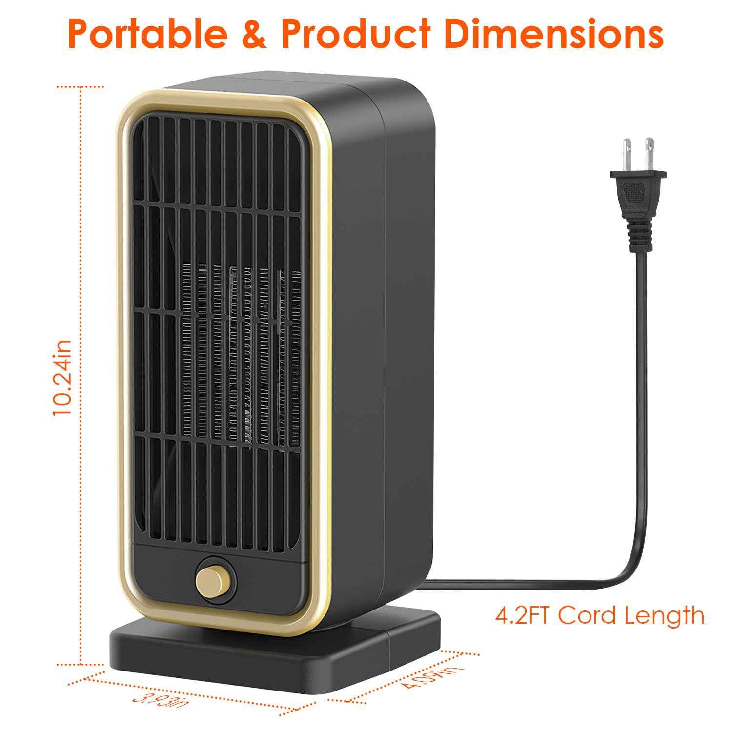 1Pc 500W Portable Electric Heater PTC Ceramic Heating Space Heater Overheating Tip Over Protection 3S Heating Space For 322 Sq FT Home Office Use